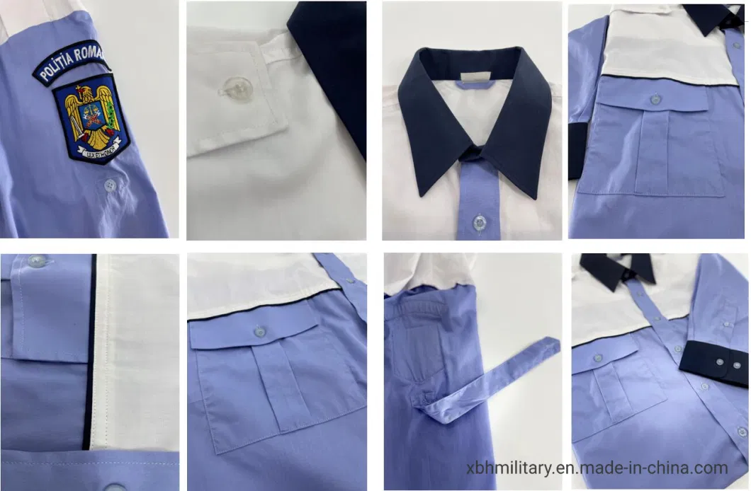 Polyester Cotton Blue White Dress Long Sleeve Government Official Working Shirt