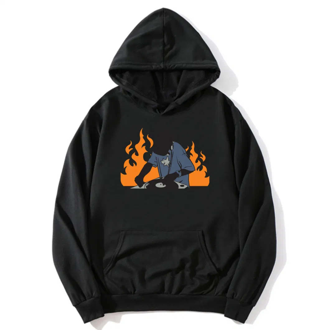 Oversized Black Digital Print Pullover Hoodie