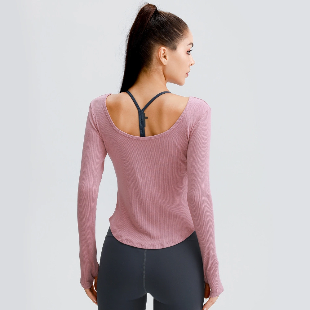 Custom Design Solid Color Sweat-Wicking Spandex Workout Long Sleeve Yoga Gym Top T-Shirt Girl Woman Fitness Shirt