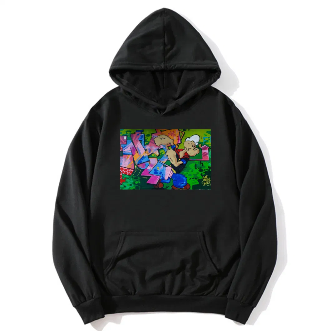 Oversized Black Digital Print Pullover Hoodie