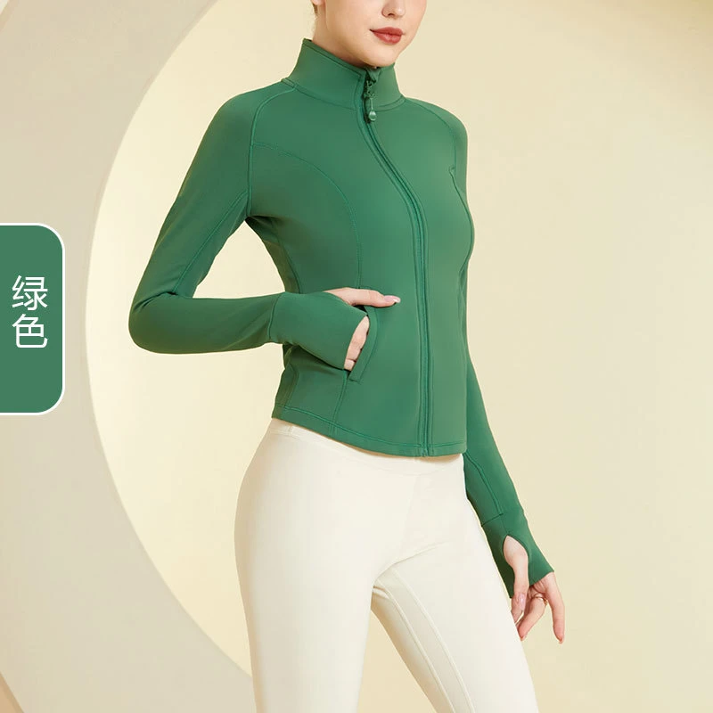 Autumn and Winter Plus Velvet Stand-up Collar Sports Coat Outdoor Women&prime;s Long-Sleeved Zipper Tight Running Fitness Yoga Clothes Top