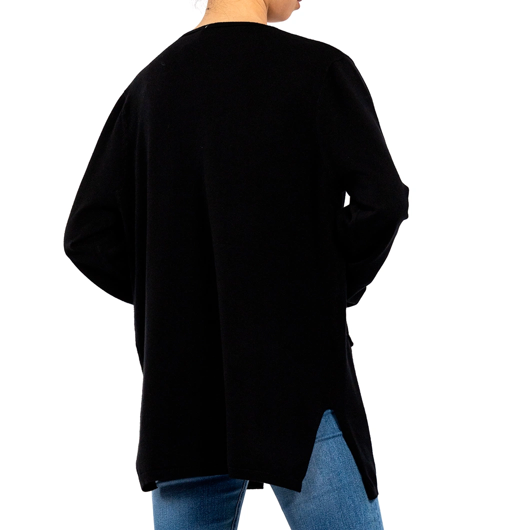 Black Chilled Silk V-Neck Long Sleeve with Pockets Summer Cardigan Sweater Women