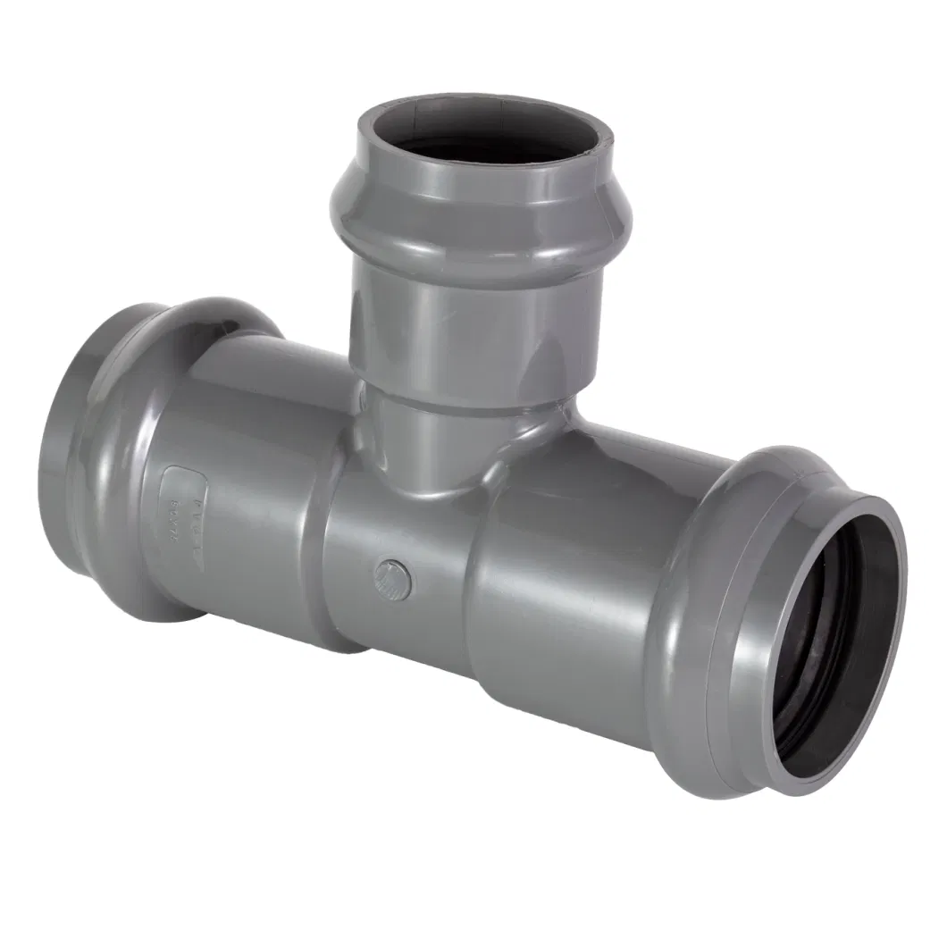 Long Service Life PVC Rubber Ring Joint Fittings Equal Tee