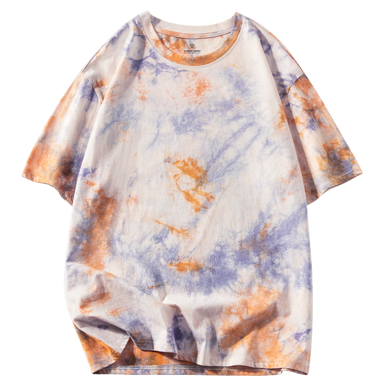 Tie Dye Cotton T-Shirt Flower Digital Printed Oversized Custom Logo Mens T-Shirt