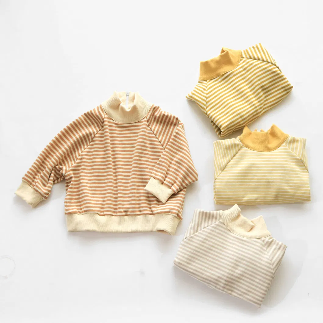 100% Cotton French Terry Stripe Printing Zipper Children Pullovers