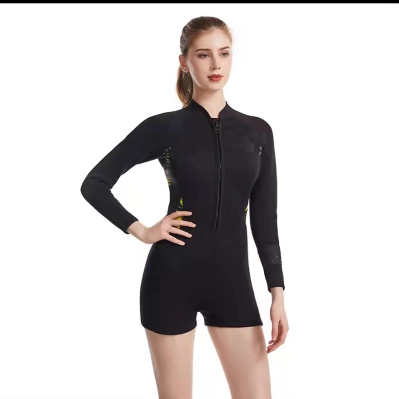 Women&prime;s Wetsuit One Piece Shorty Wetsuit Eco Friendly Thermal Long Sleeve Front Zipper Diving Suit