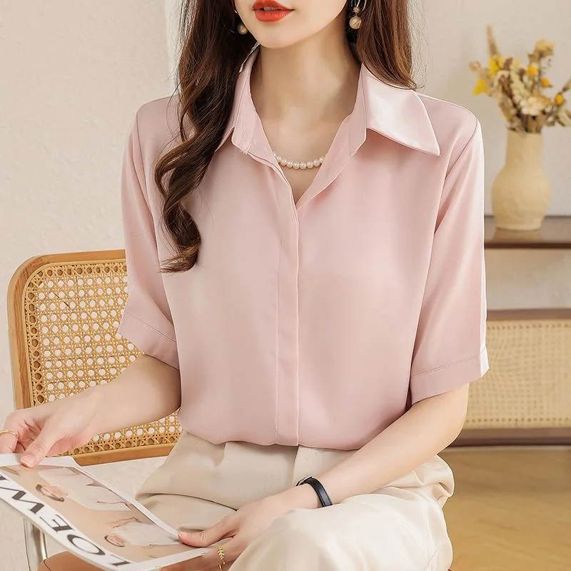 Autumn Fashion Button up Satin Silk Shirt Vintage Blouse Women White Lady Long Sleeves Female Loose Street Shirts