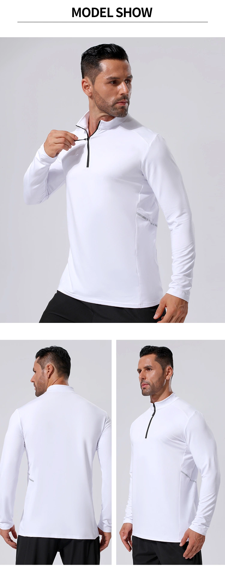 Tights Fitted Men&prime;s Summer Quick Dry Fitness Training 1/4 Collar Breathable Long Sleeve Shirts for Men