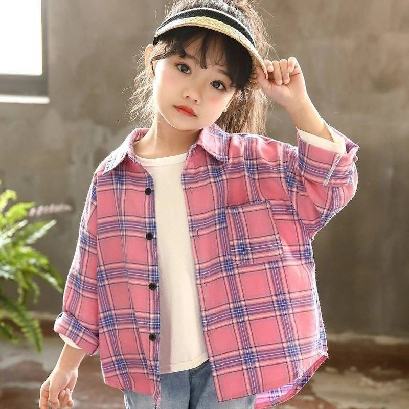 Kids Little Boys Girls Baby Long Sleeve Button Down Red Plaid Flannel Shirt