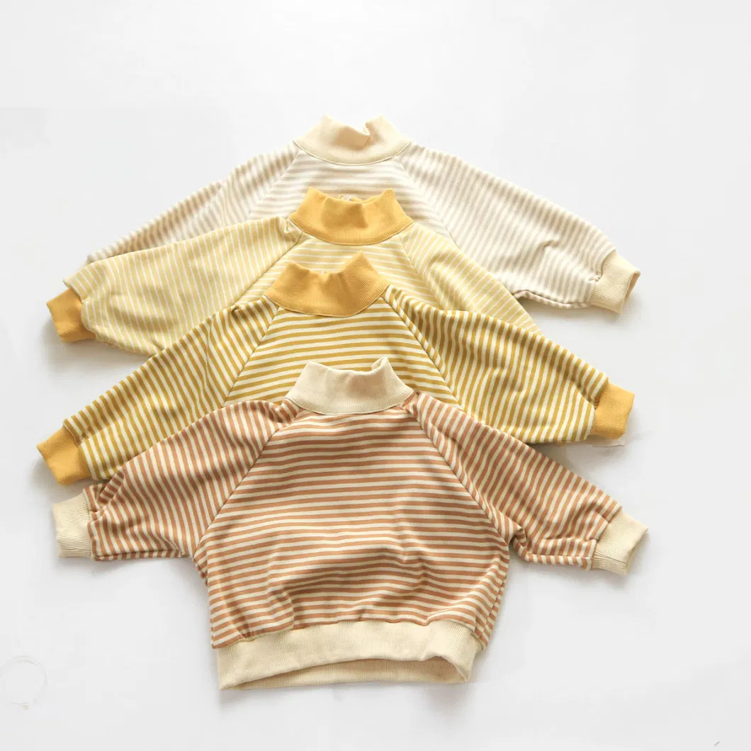 100% Cotton French Terry Stripe Printing Zipper Children Pullovers