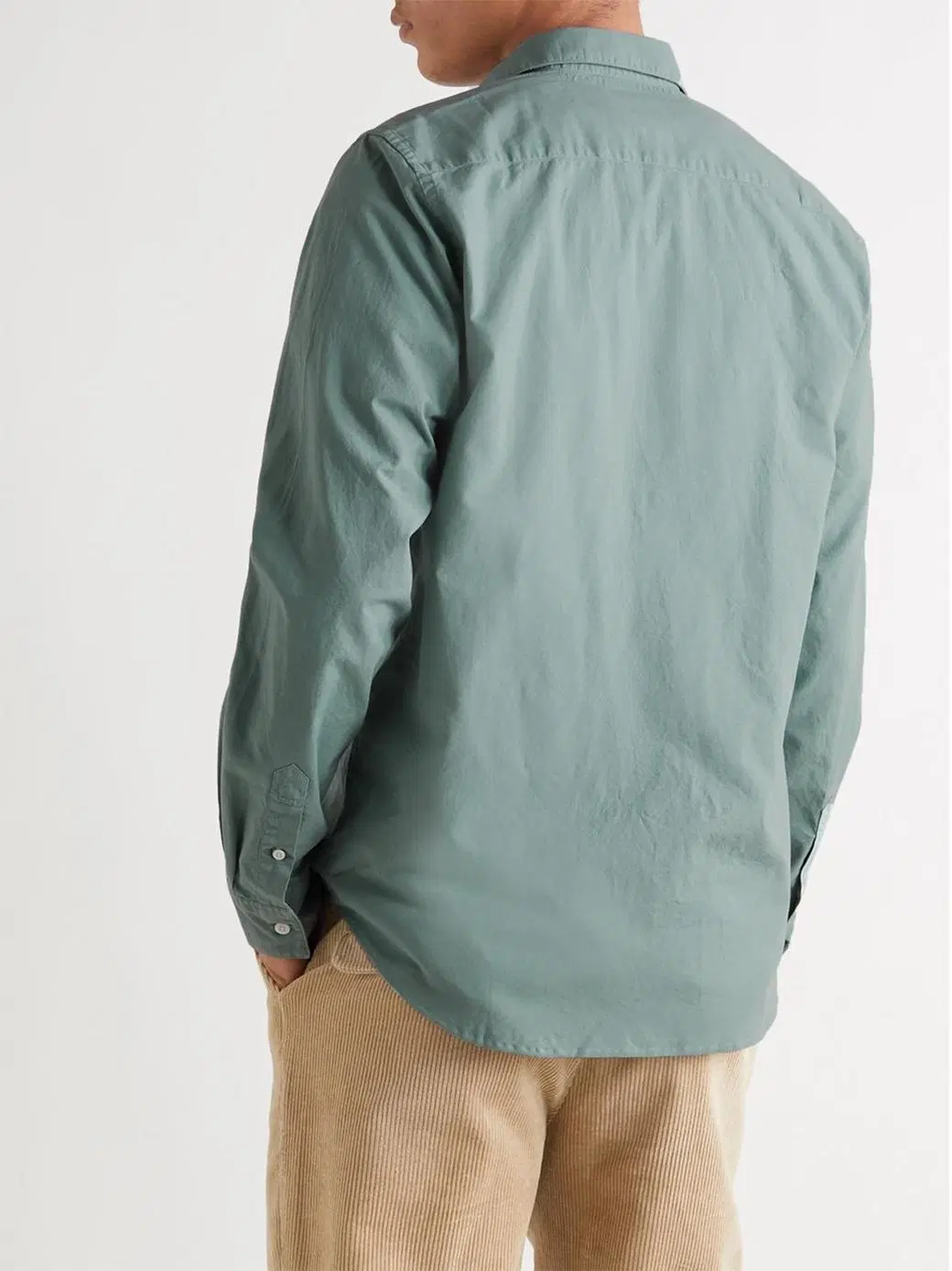 Linen Garment Dyed Cotton Blend Long Sleeve Green Plain Boy Shirt