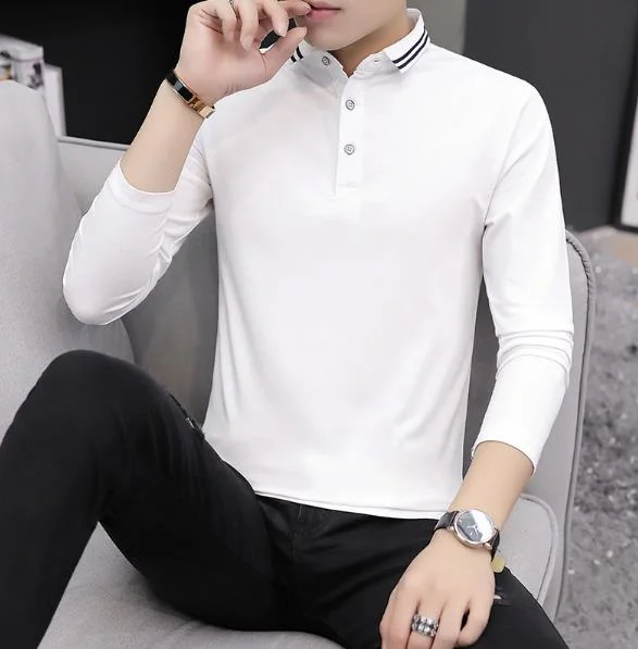 Men&prime; S Cotton Long Sleeves Fitted Plain Polo Shirt