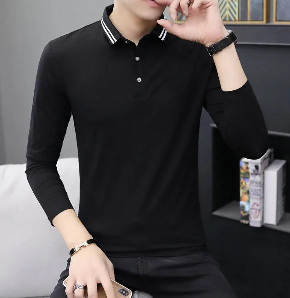 Men&prime; S Cotton Long Sleeves Fitted Plain Polo Shirt