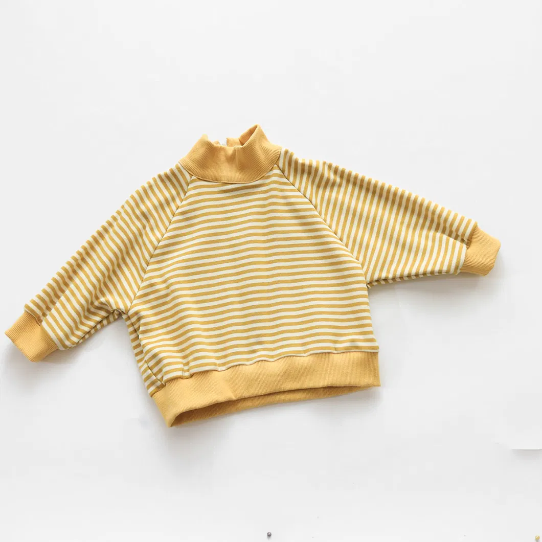 100% Cotton French Terry Stripe Printing Zipper Children Pullovers