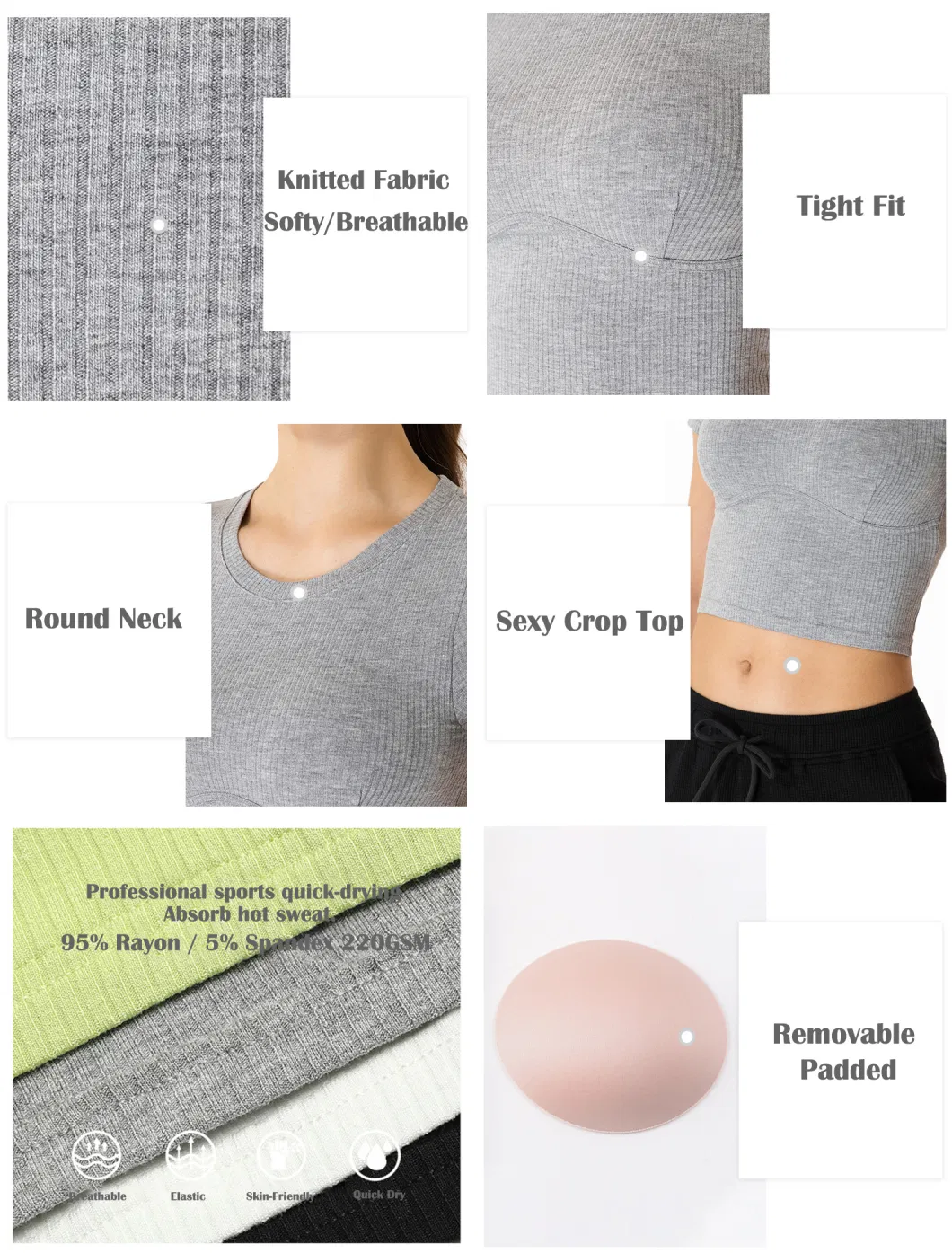 Wholesale Long Sleeve Yoga Top Women Clothing Fitted White Plain Sexy Round Neck T-Shirts for Women