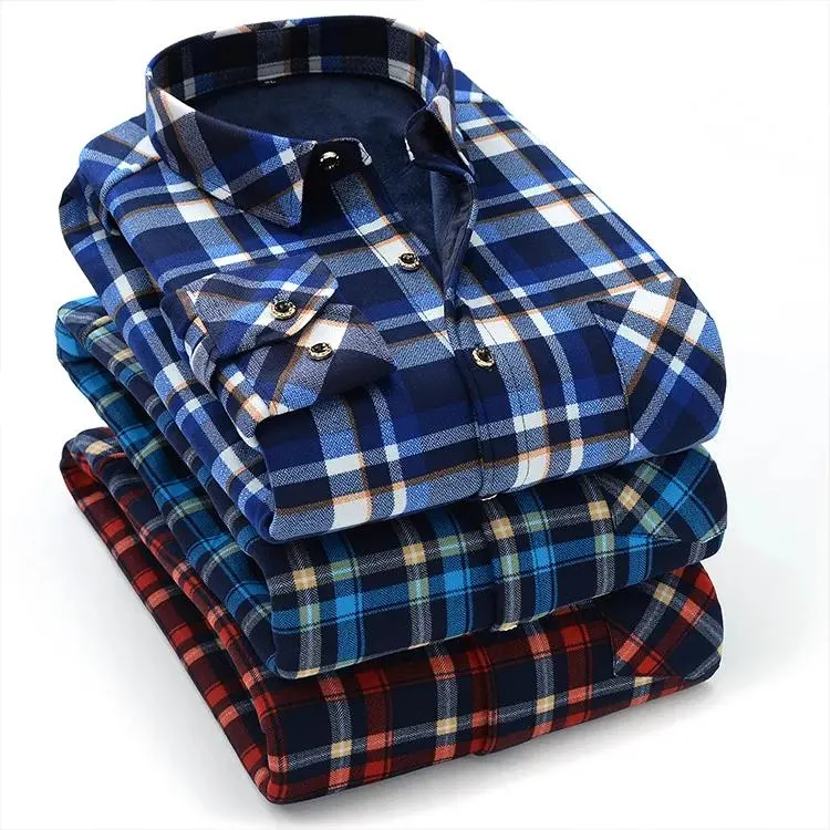 2023 Latest Men Thermal Shirt Winter Thick Multi Color Flannel Warm Plaid Shirts