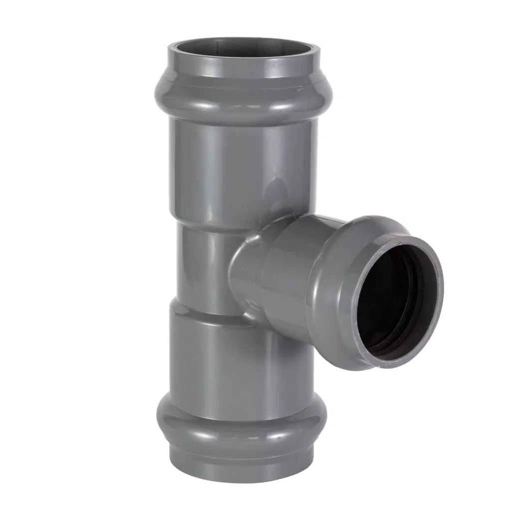 Long Service Life PVC Rubber Ring Joint Fittings Equal Tee