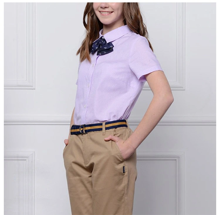 School Uniform Girl Pink Shirt with Customer&prime; S Logo