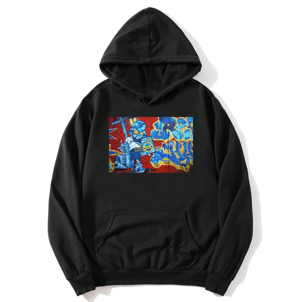 Oversized Black Digital Print Pullover Hoodie