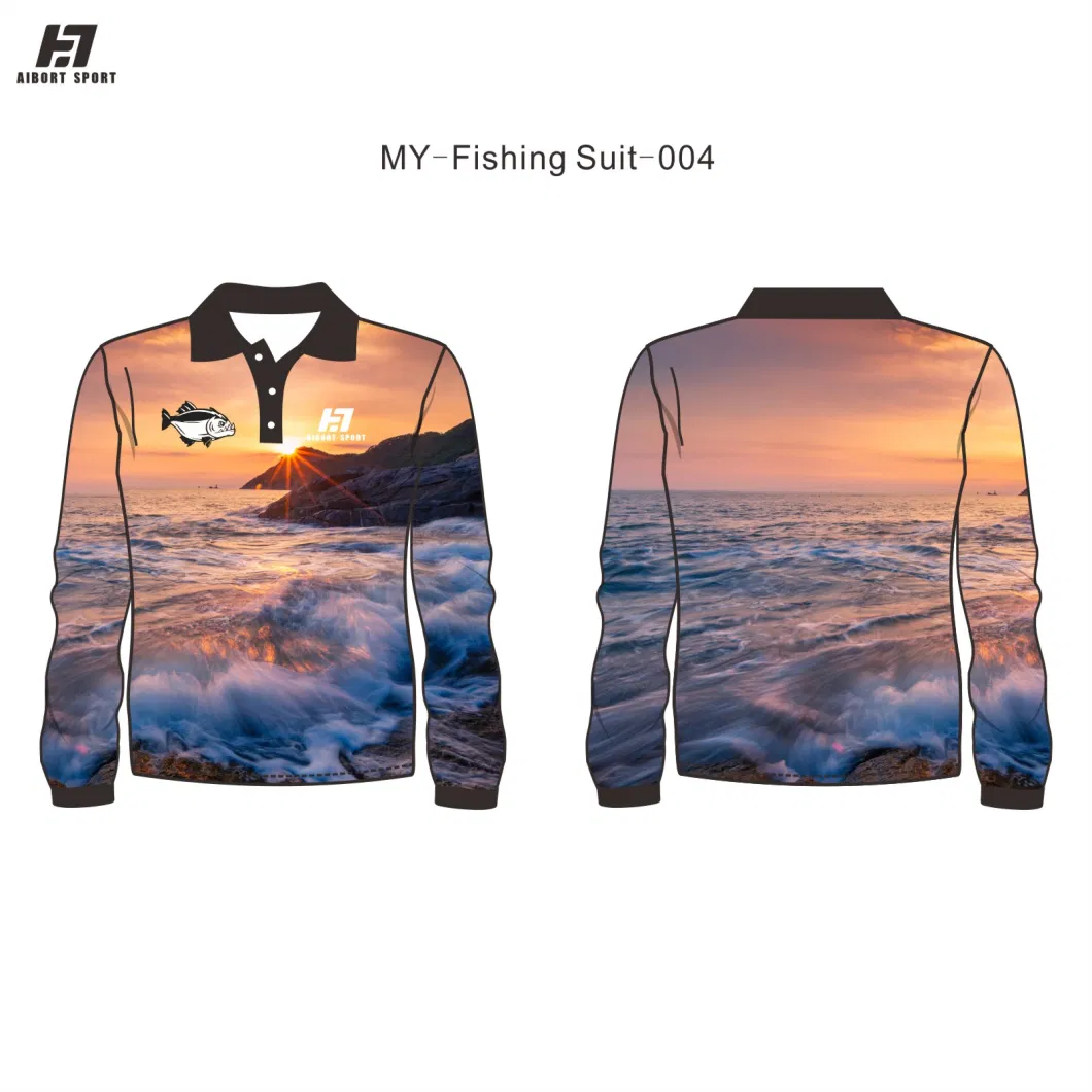 Aibort Custom High Quality Outdoor Children&prime;s Sublimation 100% Polyester UV Protection Camo Quick Dry Hooded Fishing T Shirts