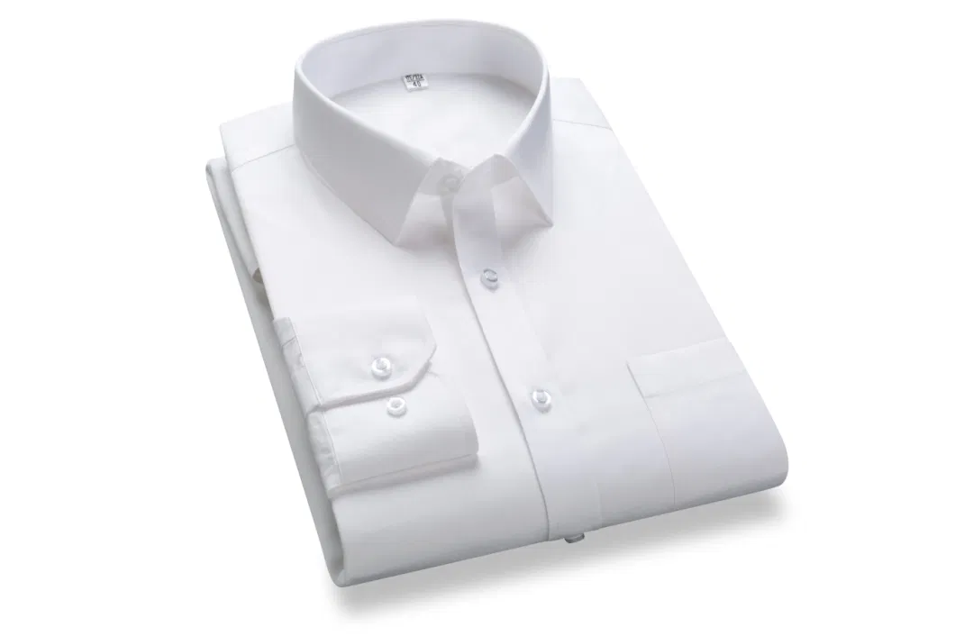 100% Cotton Long Sleeve Pure White Garment Non-Iron Shirt