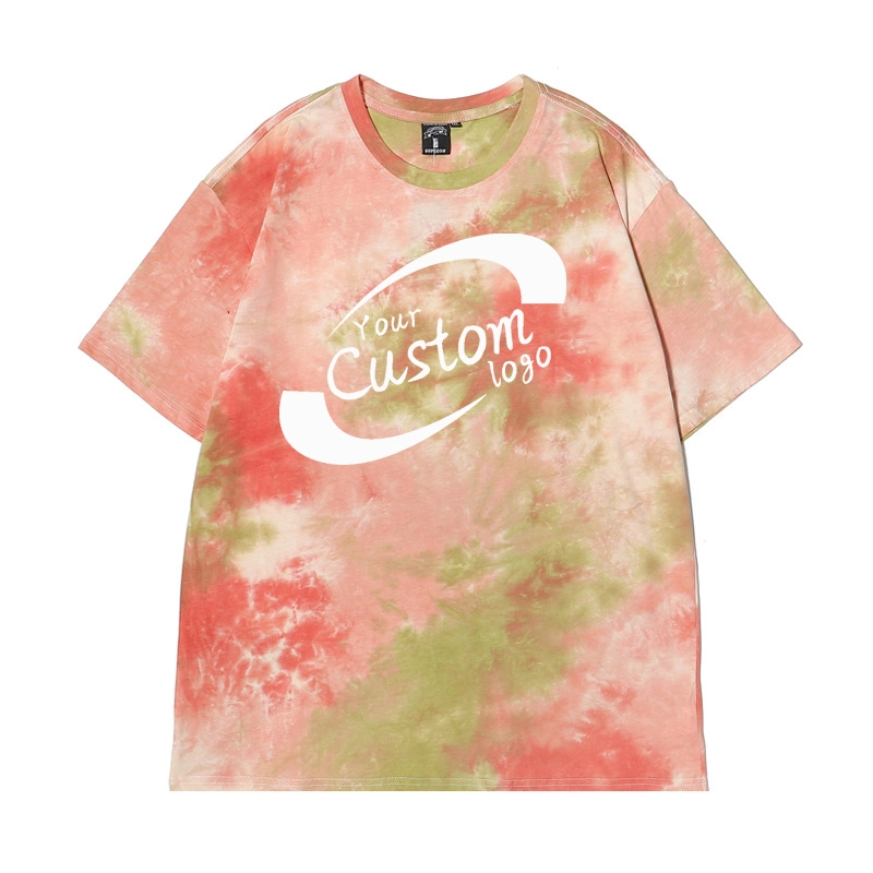 Wholesale Tshirt Cotton Digital Tshirt Printing Black Apricot Mix Color Tie Dye Tshirt for Women