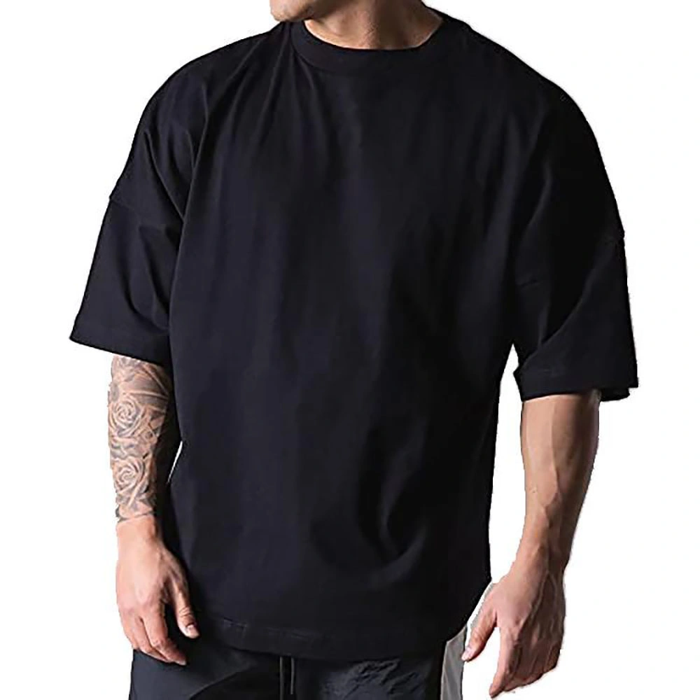 Oversized Casual Printing Men T Shirts Black Cotton Gym Heavyweight Embroidery T Shirt