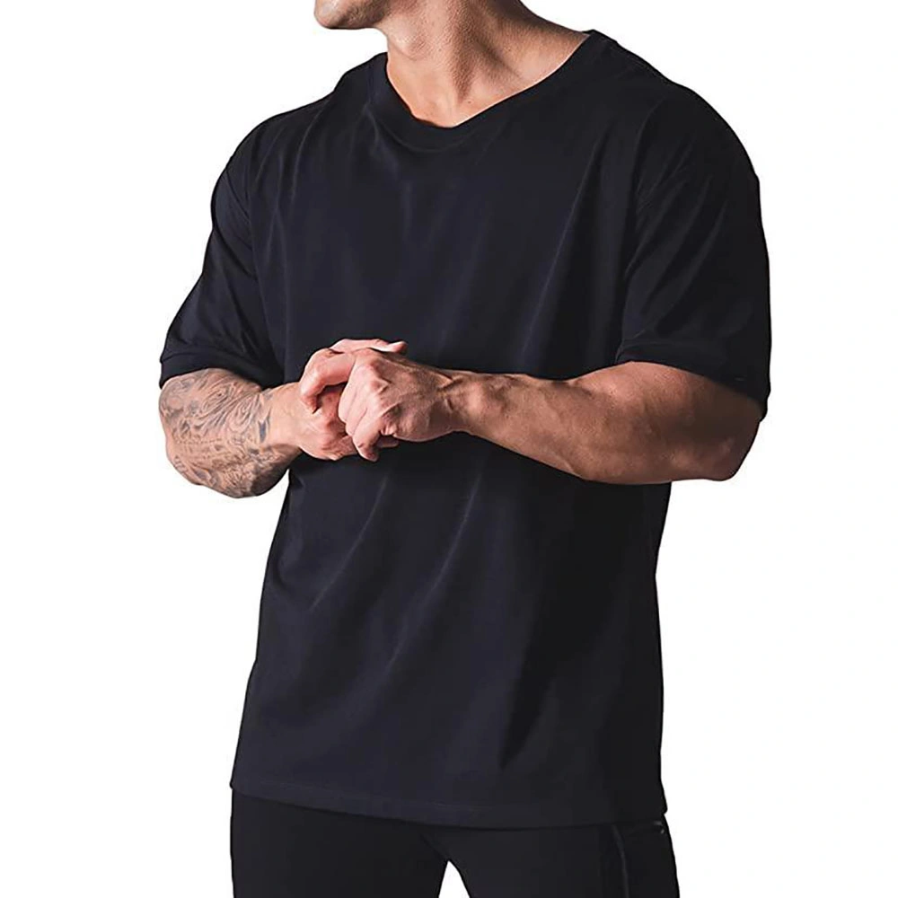 Oversized Casual Printing Men T Shirts Black Cotton Gym Heavyweight Embroidery T Shirt