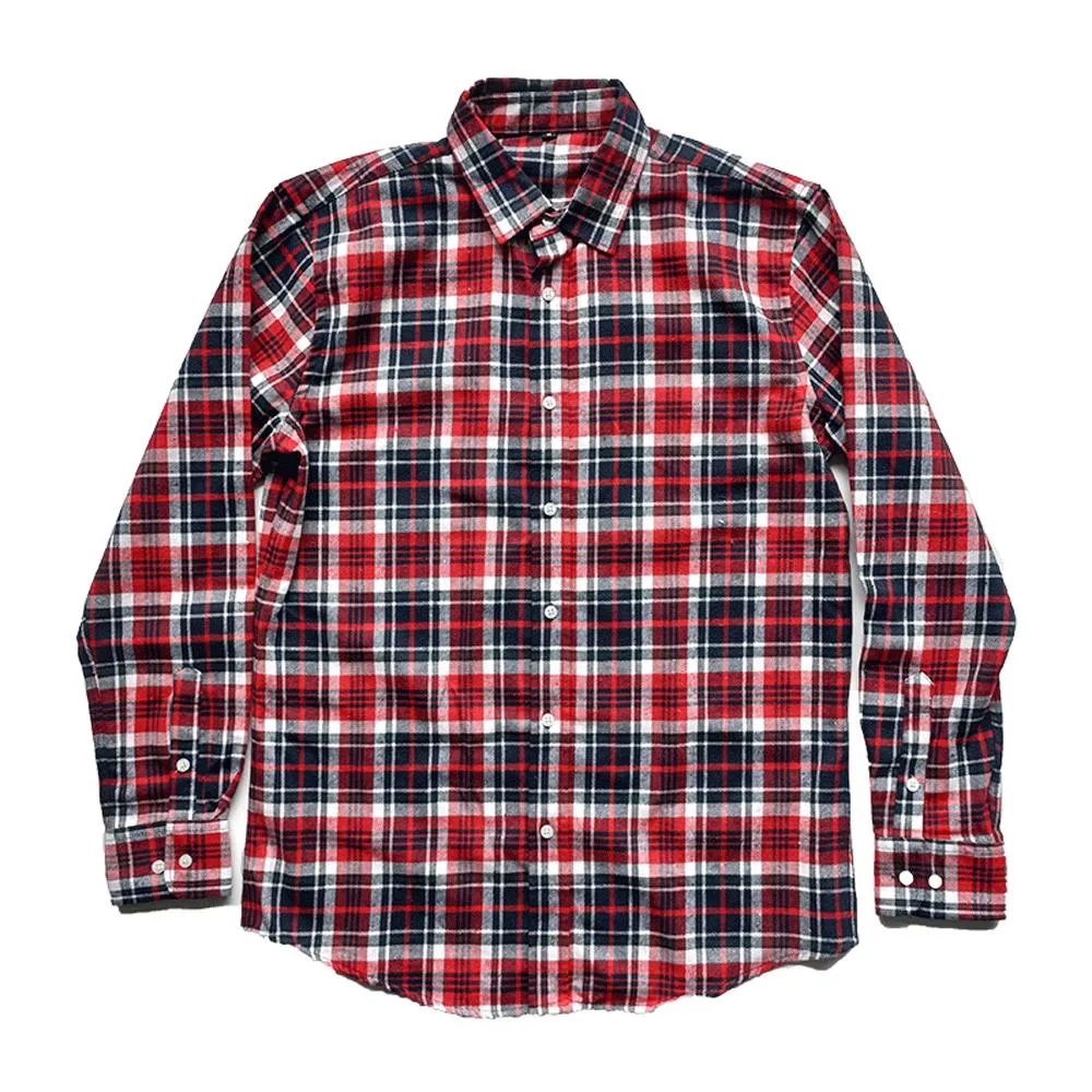 Custom Casual Unisex Oversized 100% Cotton Long Sleeve Plaid Check Flannel Shirts