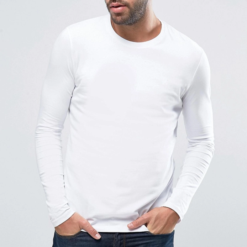 High Quality Heavyweight Cotton T Shirts Exporters Long Sleeve White T Shirt for Men Wholesale Blank T Shirt