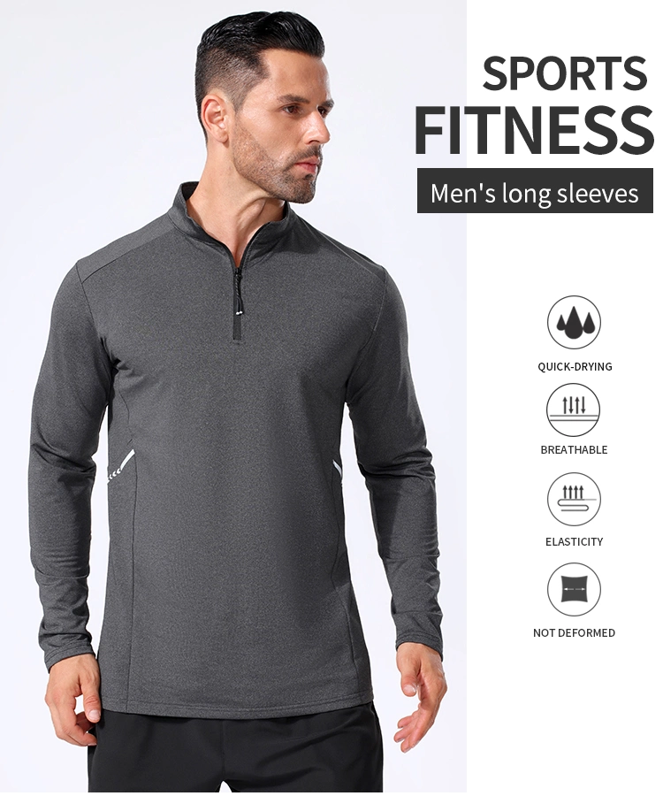 Tights Fitted Men&prime;s Summer Quick Dry Fitness Training 1/4 Collar Breathable Long Sleeve Shirts for Men