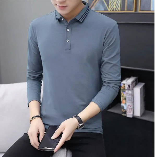 Men&prime; S Cotton Long Sleeves Fitted Plain Polo Shirt