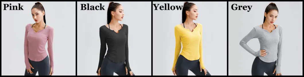 Custom Design Solid Color Sweat-Wicking Spandex Workout Long Sleeve Yoga Gym Top T-Shirt Girl Woman Fitness Shirt