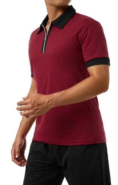 Wine Red Outdoor Sports Tactical Pure Color Polyester Short Sleeve Polo Shirt