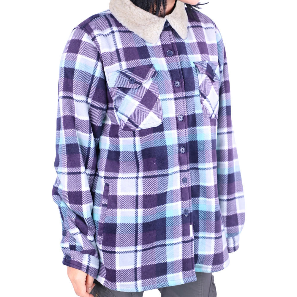 Wholesale Cotton Polyester Plaid Print Ladies Long Sleeve Button Down Collar Woman Shirt