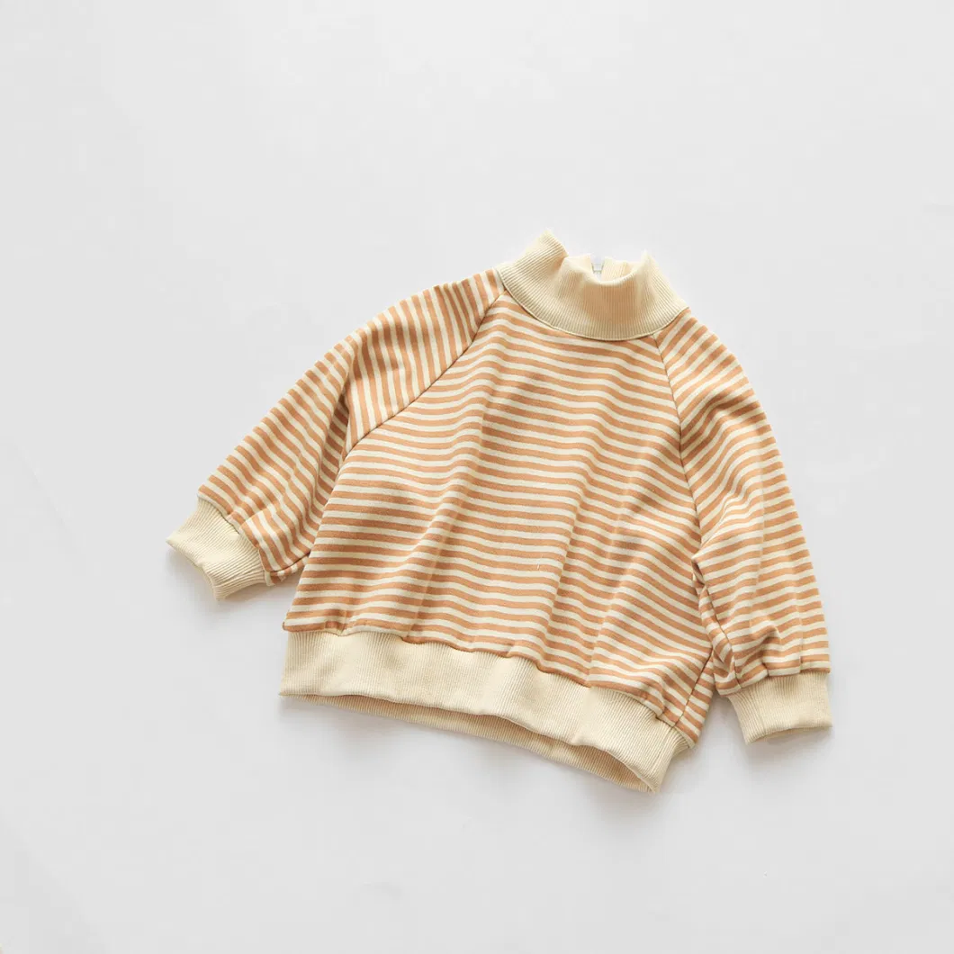 100% Cotton French Terry Stripe Printing Zipper Children Pullovers