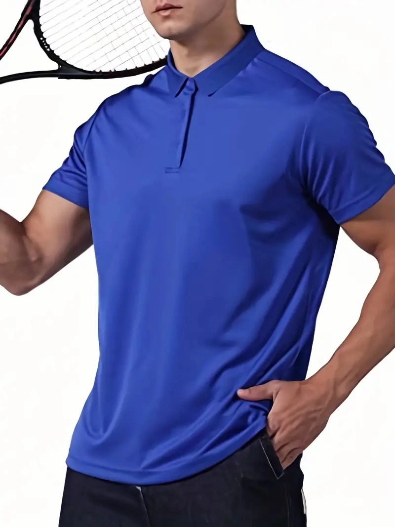 Casual Lightweight, Breathable &amp; Quick-Drying Men&prime;s Solid Color Slight Stretch 100% Polyester Polo Shirts for Summer