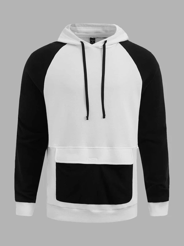 Customize Print Logo Most Popular New Arrival Black and White Men Two Tone Flap Detail Drawstring Sports Hoodies for Men