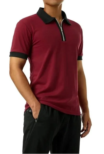 Wine Red Outdoor Sports Tactical Pure Color Polyester Short Sleeve Polo Shirt