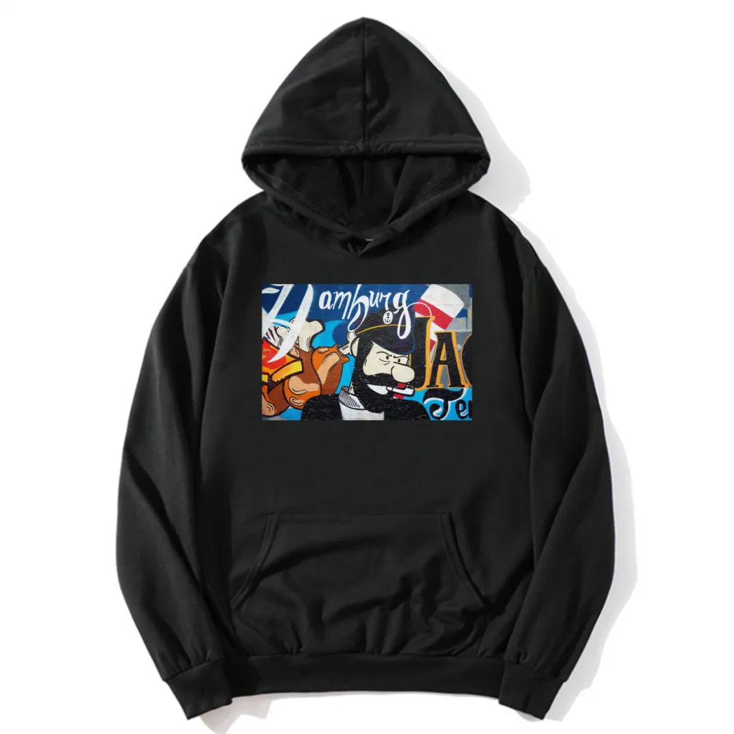 Oversized Black Digital Print Pullover Hoodie