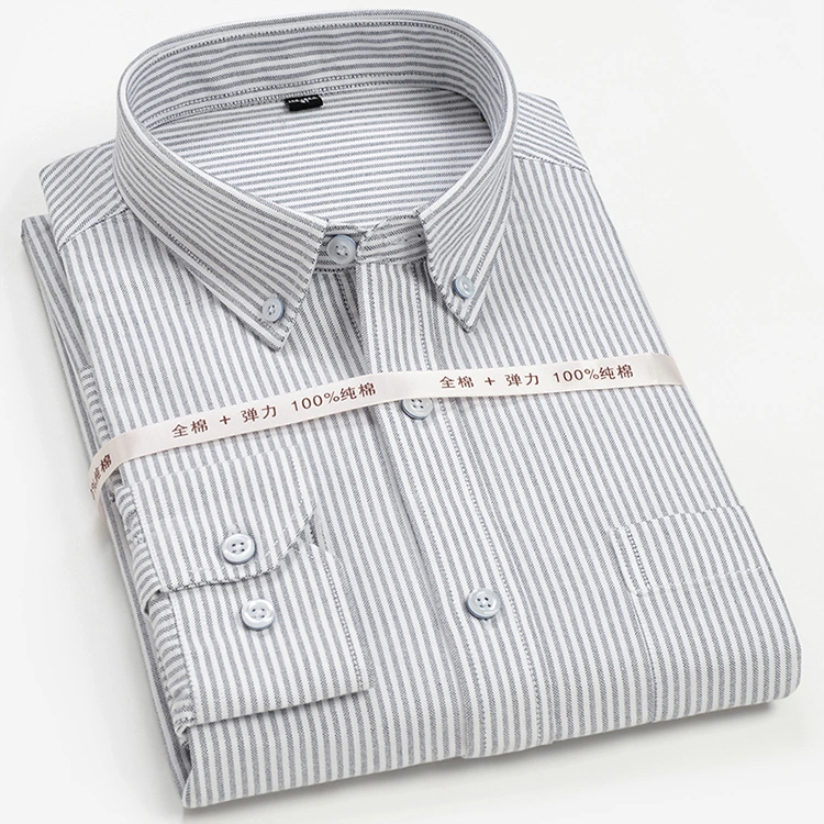 Oxford Woven Shirts Custom Men&prime; S Business Casual Striped Shirt Long Sleeve Male Oversized Thick Mens Dress Shirts