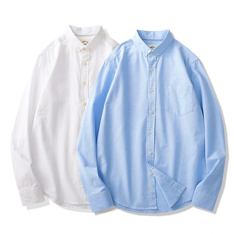 White Blue Shirts Wholesale Custom 100% Cotton Long Sleeve Men Dress Oxford Shirt