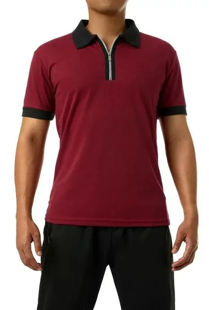 Wine Red Outdoor Sports Tactical Pure Color Polyester Short Sleeve Polo Shirt