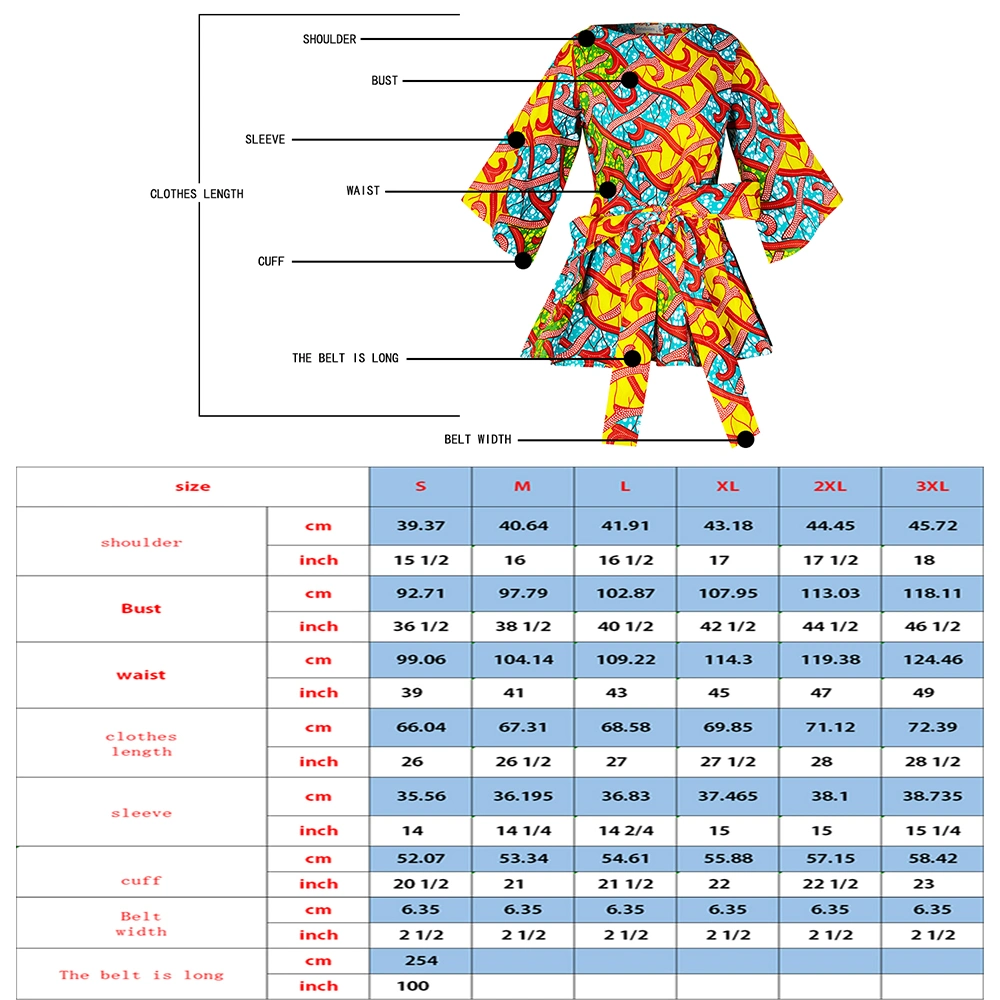 Wholesale African Dashikis Fashion Top for Women Long Sleeve Tie Bow Waist African Blouse