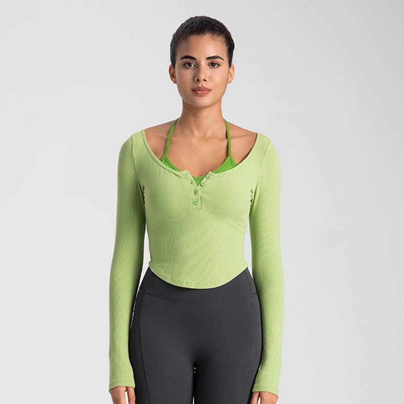 Women Hot Selling Knitted Seamless Long Sleeve Yoga Exercise Fitness Sports Top