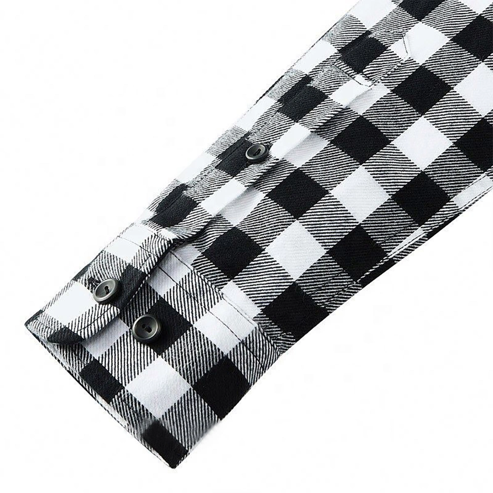 Wholesale New Arrivals Fashion Male Casual Wear Long Sleeve Men White and Black Plaid Flannel Shirts