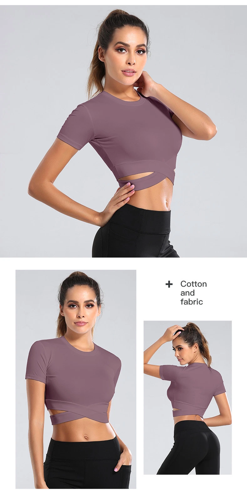 Wholesale Yoga Top T Shirt for Women Solid Sports Fitness Short Sleeve Running Shirts Sexy Exposed Navel Quick Dry Gym Sport Wear