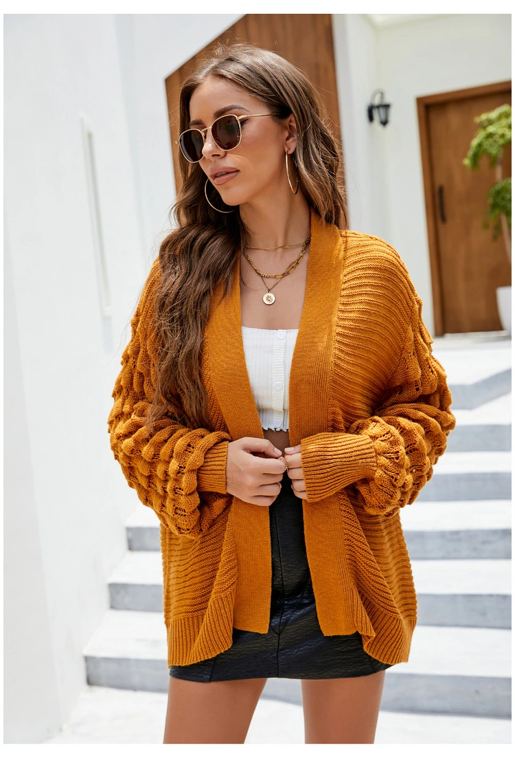 Autumn Winter New Solid Color Sweater Loose Knit Cardigan Lantern Sleeve Sweater Jacket Women Sweaters