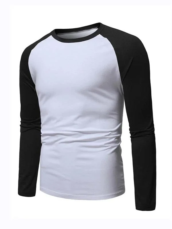 Wholesale Cut and Sewing Polyester Wicking Function Adult Men Quick Dry Training Men Black and White Color Block Raglan Long Sleeve Tee