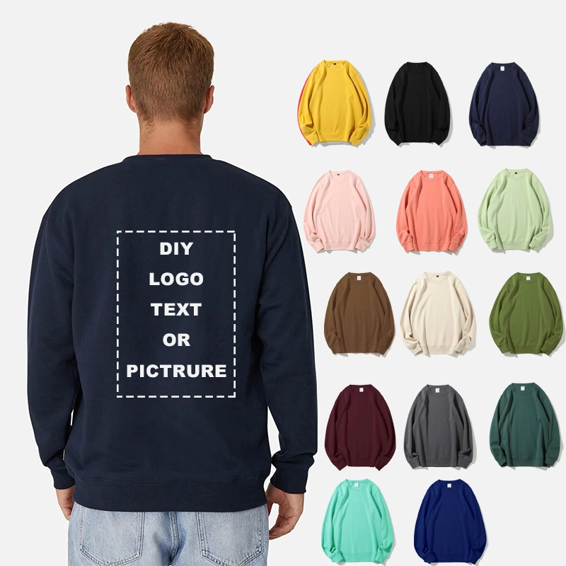 DIY Logo High-Quality Fashion Cotton Hoodies Sweatshirt Custom Personal Logo Design Brand DIY Print Embroidery Hoody Round Neck